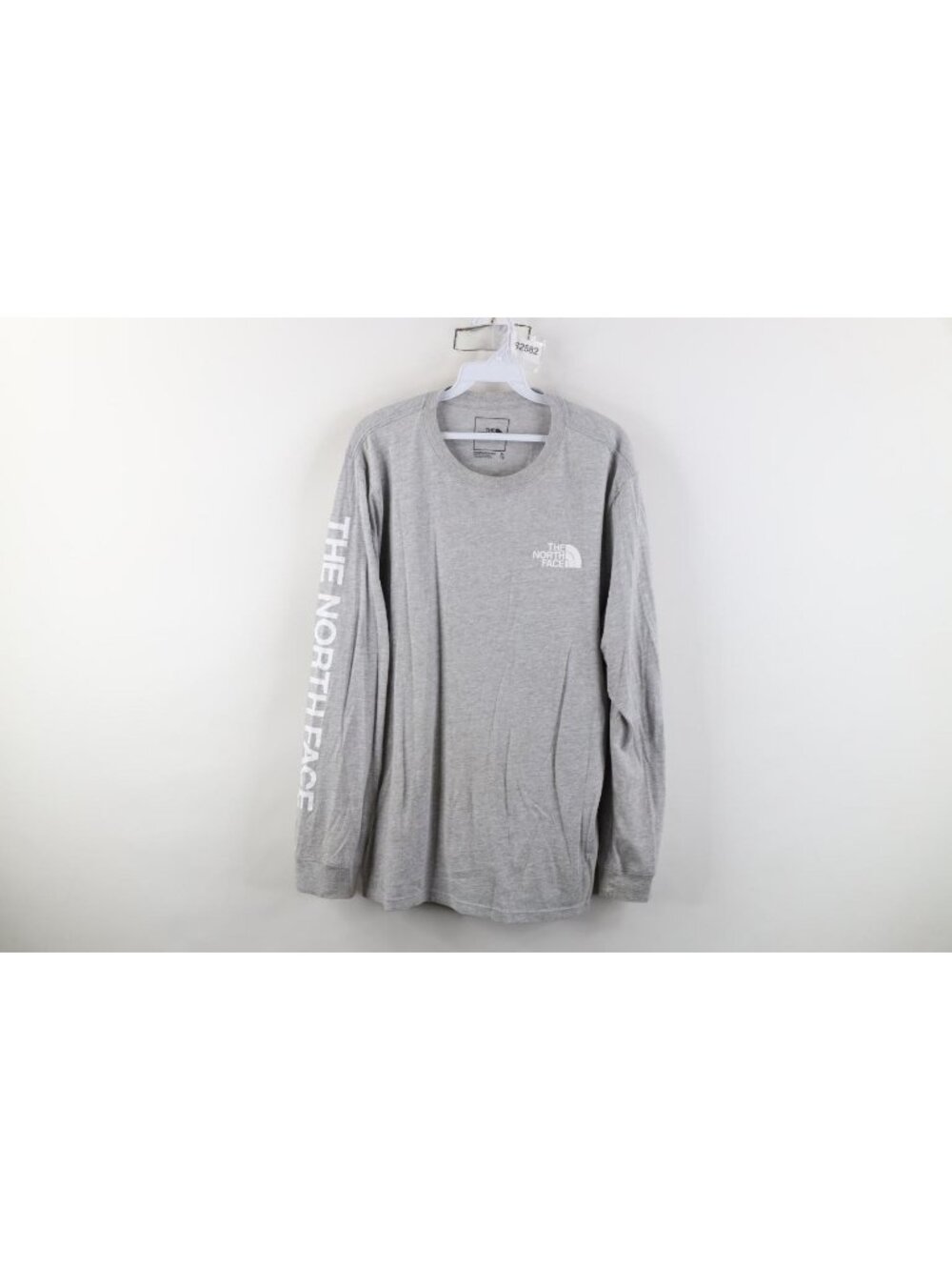 Vintage Y2K The North Face Mens XL Distressed Spell Out Long Sleeve T-Shirt Gray